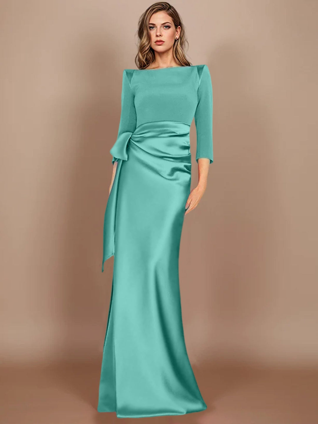 Sheath/Column Scoop 3/4 Length Sleeves Floor-Length Mother of the Bride Dresses with Bow