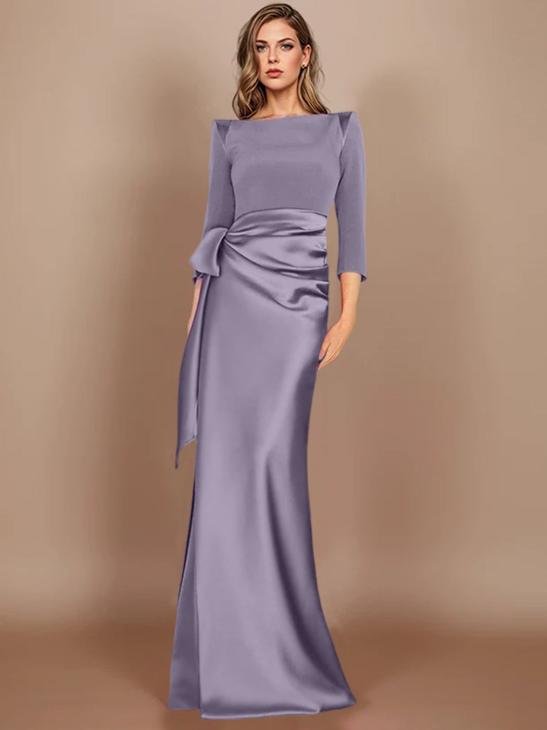 Sheath/Column Scoop 3/4 Length Sleeves Floor-Length Mother of the Bride Dresses with Bow