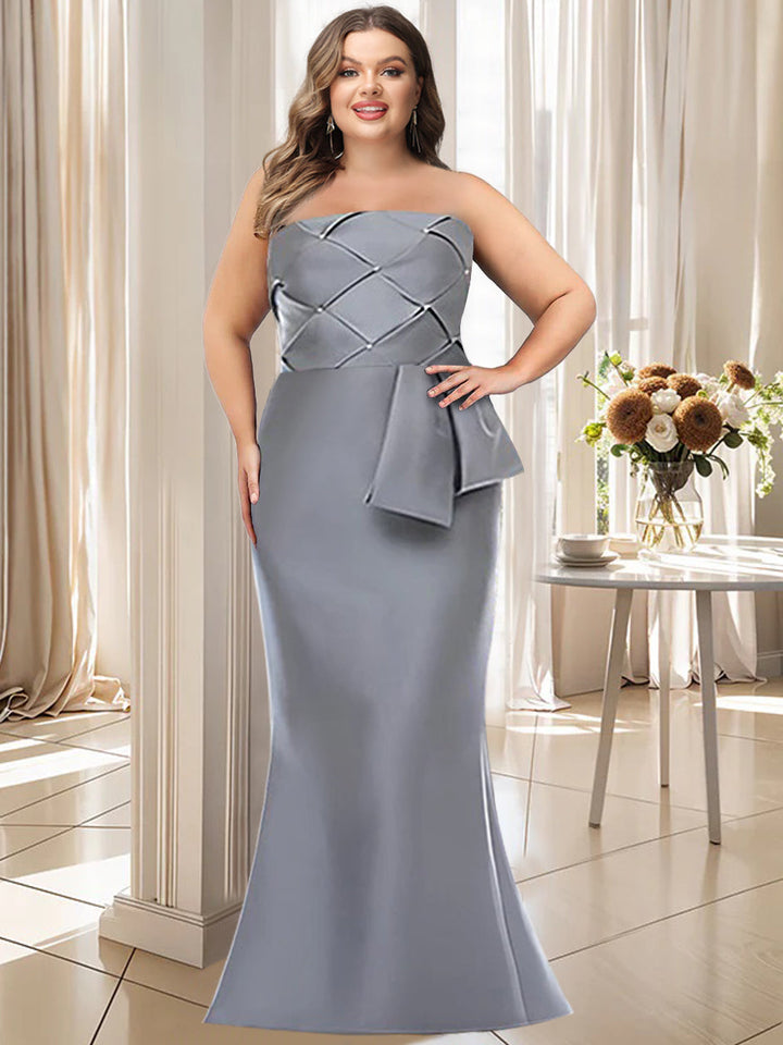 Trumpet/Mermaid Strapless Sleeveless Floor-Length Plus Size Mother of the Bride Dresses with Bowknot