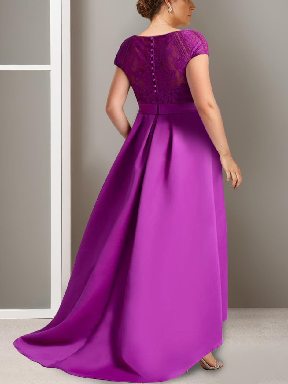 A-Line/Princess Scoop Short Sleeves Asymmetrical Plus Size Mother of the Bride Dresses with Appliques