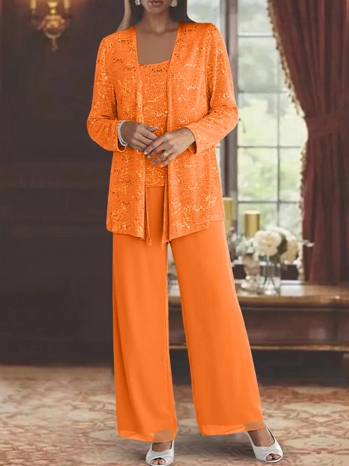 Chiffon Mother of the Bride Pantsuits with Jacket & Sequins