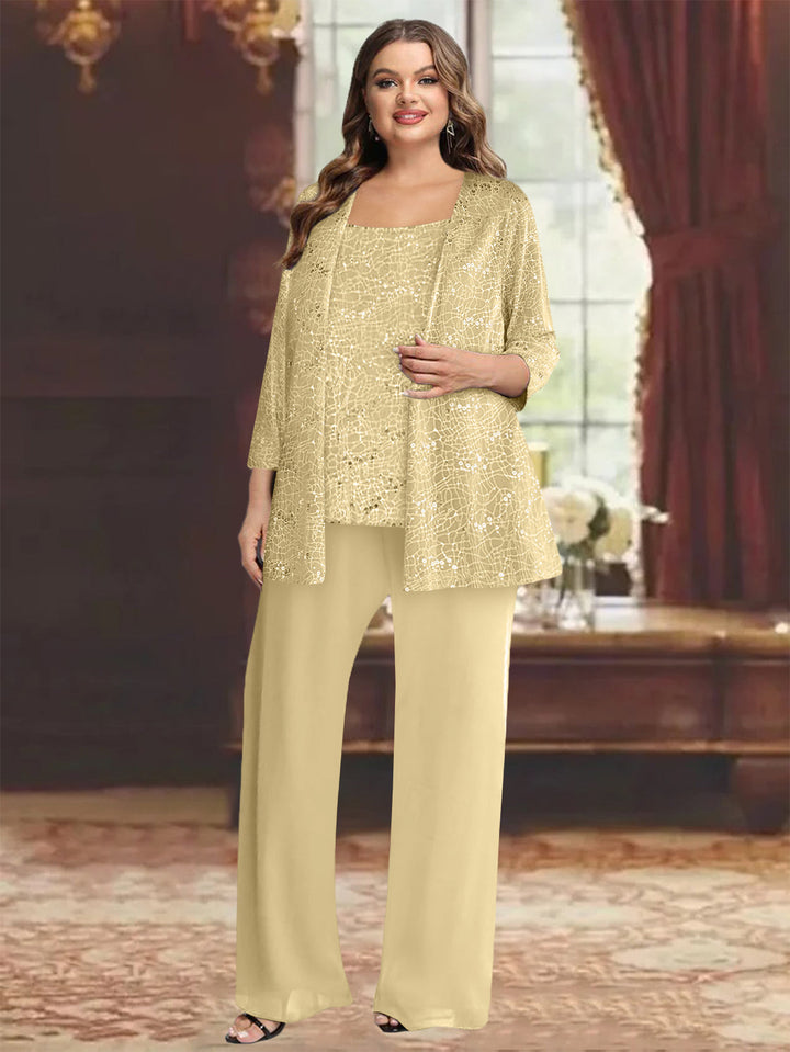 Chiffon Plus Size Mother of the Bride Pantsuits with Jacket & Sequins