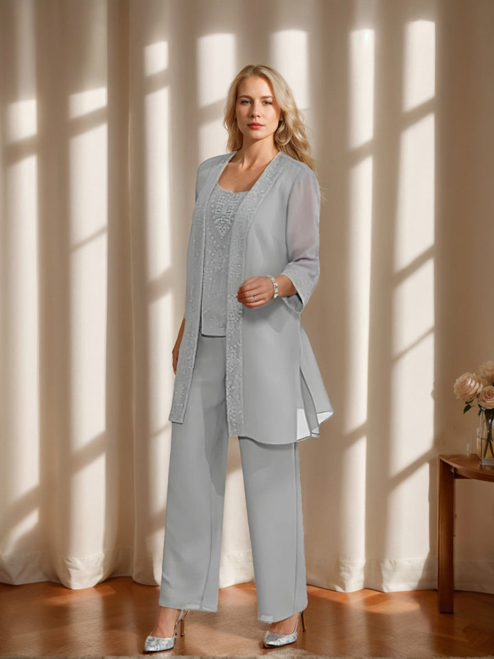 Chiffon Scoop Ankle-Length Mother of the Bride Pantsuits with Jacket