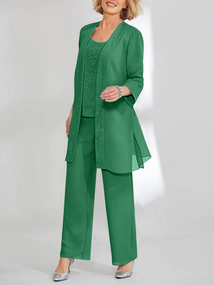 Chiffon Scoop Ankle-Length Mother of the Bride Pantsuits with Jacket