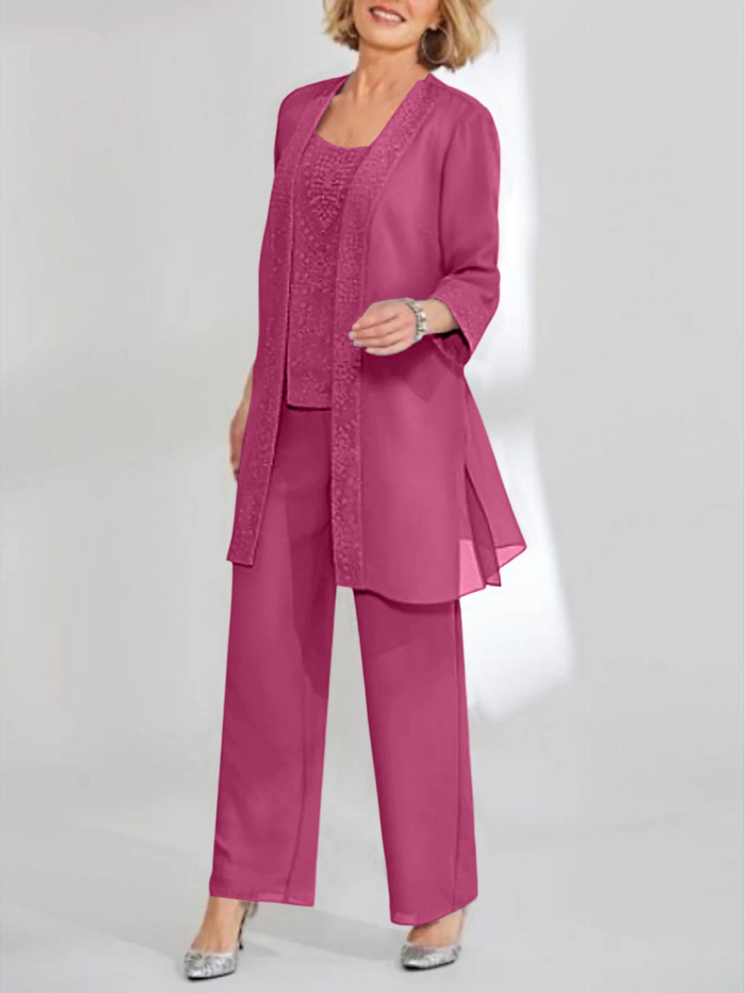 Chiffon Scoop Ankle-Length Mother of the Bride Pantsuits with Jacket