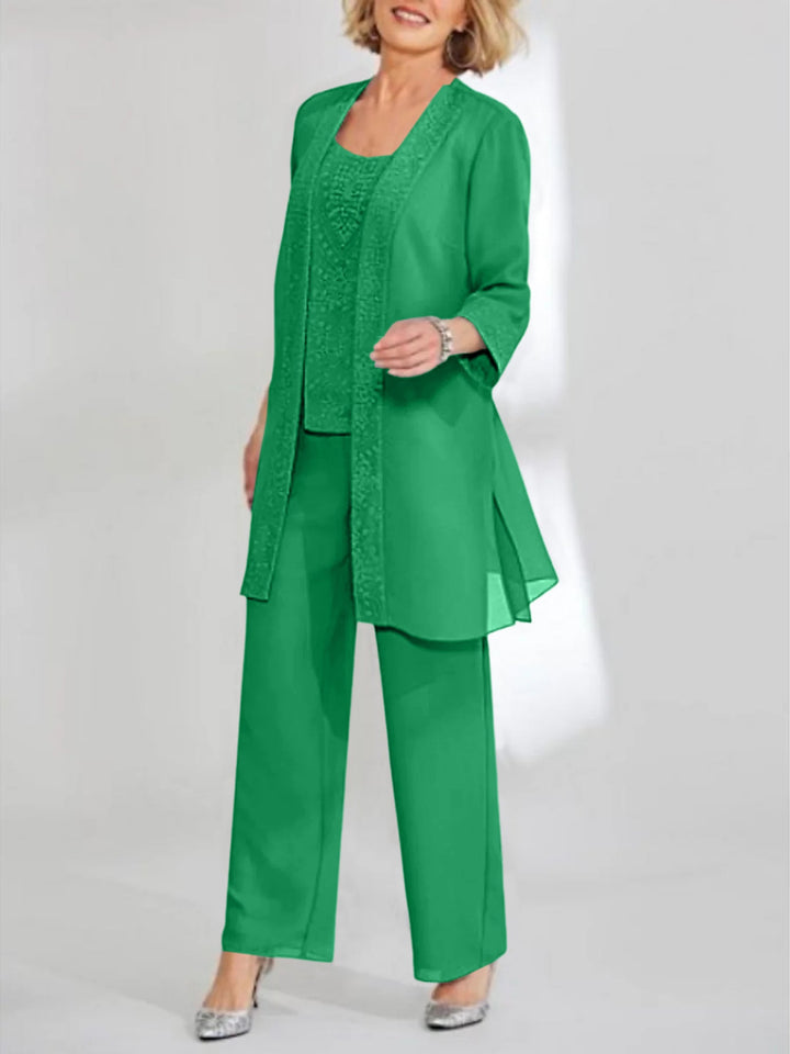 Chiffon Scoop Ankle-Length Mother of the Bride Pantsuits with Jacket