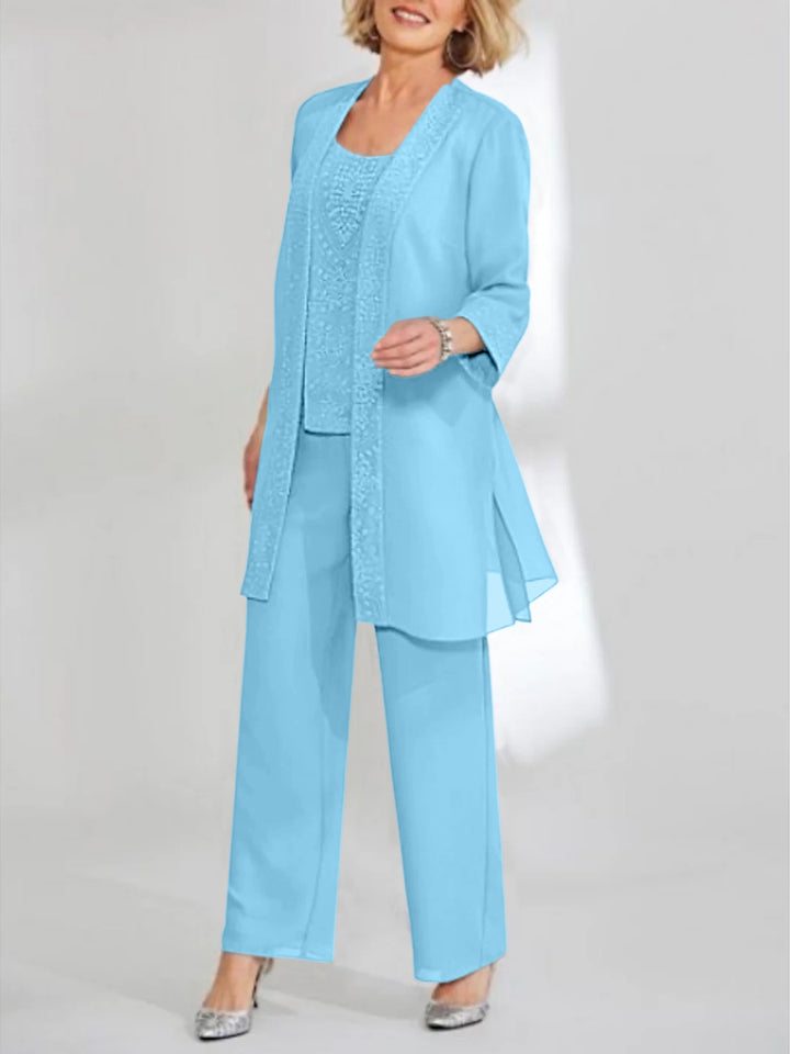 Chiffon Scoop Ankle-Length Mother of the Bride Pantsuits with Jacket