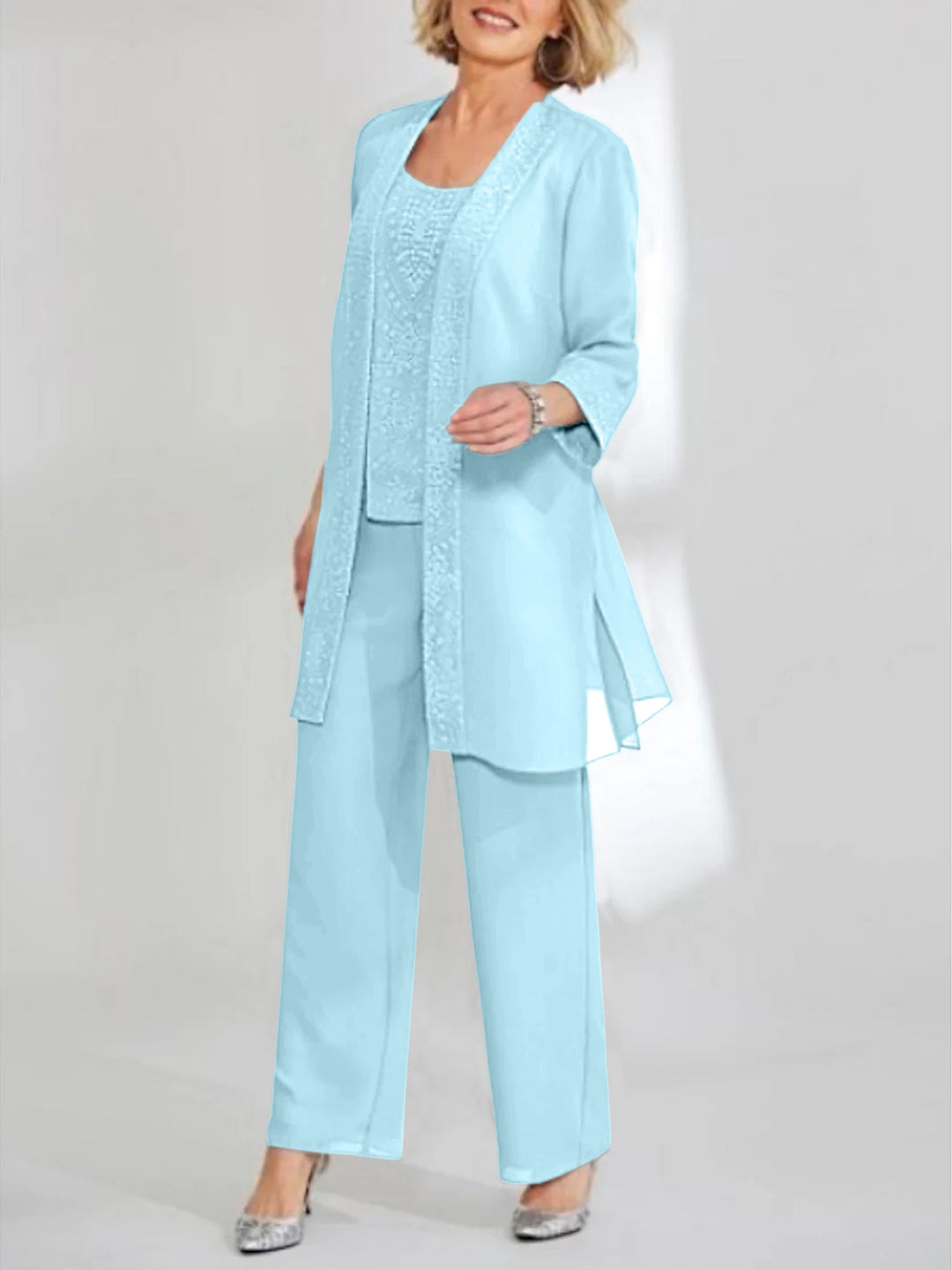 Chiffon Scoop Ankle-Length Mother of the Bride Pantsuits with Jacket