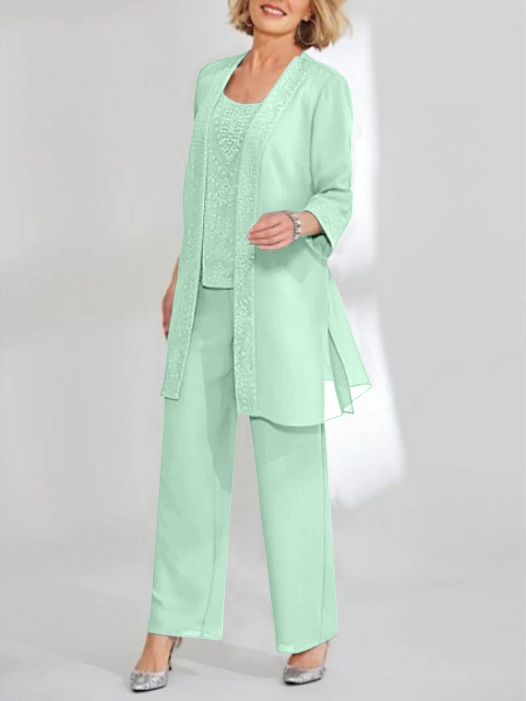 Chiffon Scoop Ankle-Length Mother of the Bride Pantsuits with Jacket