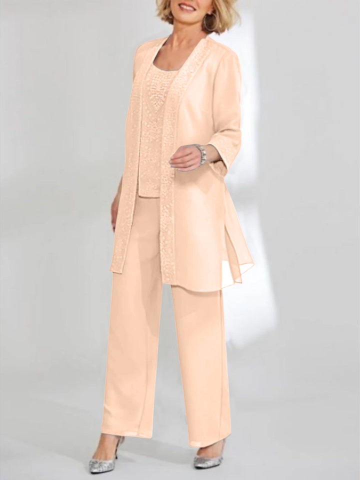 Chiffon Scoop Ankle-Length Mother of the Bride Pantsuits with Jacket