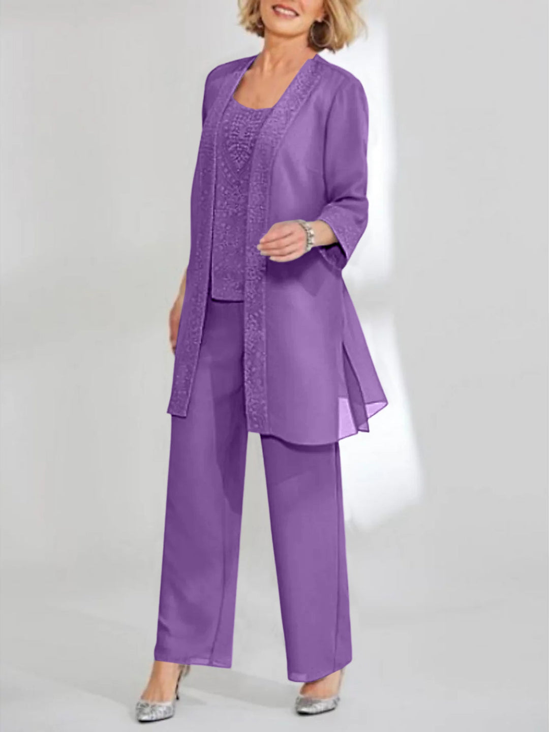 Chiffon Scoop Ankle-Length Mother of the Bride Pantsuits with Jacket