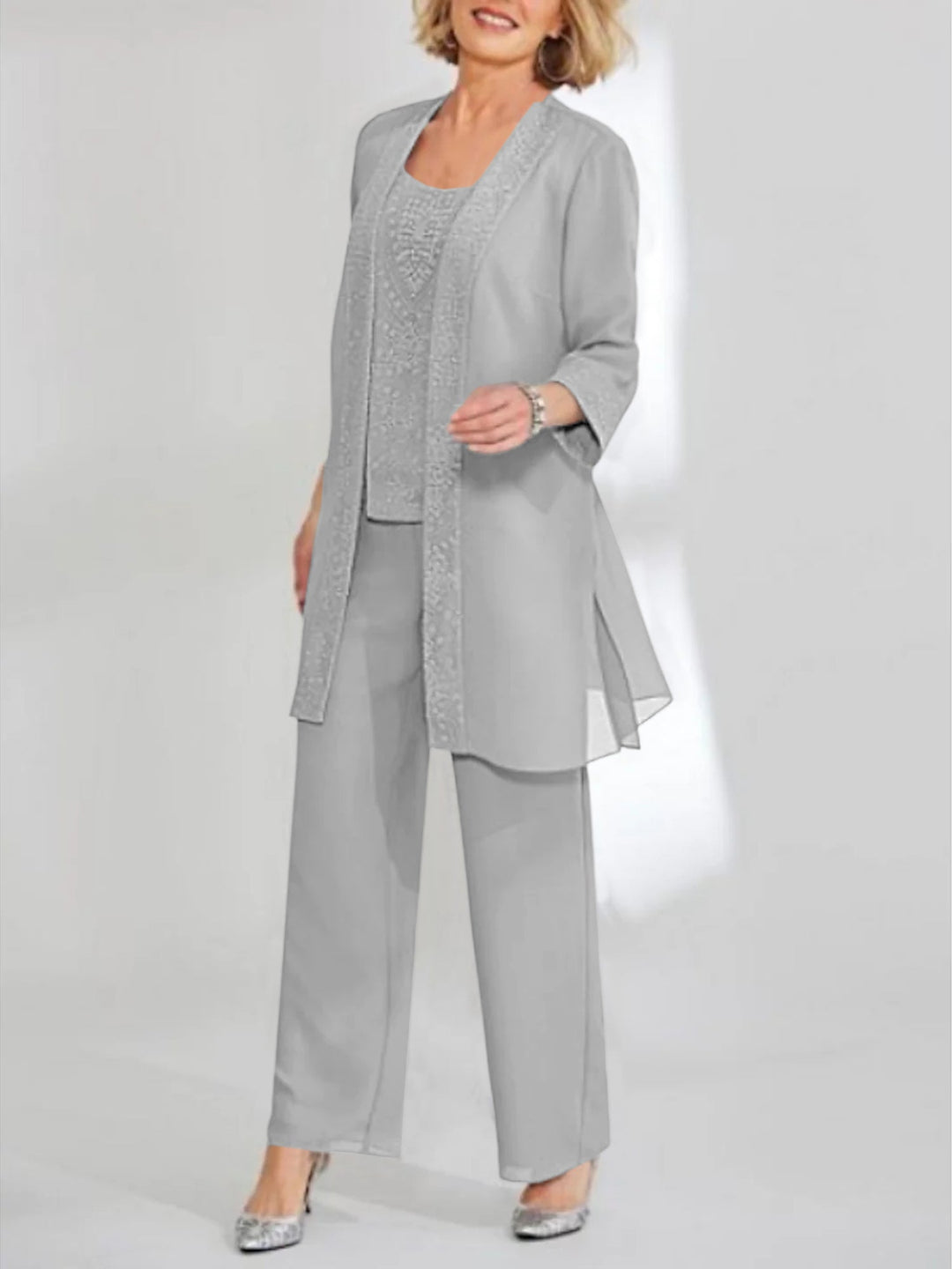 Chiffon Scoop Ankle-Length Mother of the Bride Pantsuits with Jacket