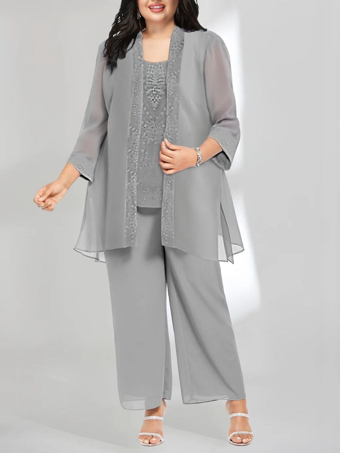 Chiffon Scoop Ankle-Length Mother of the Bride Pantsuits with Jacket