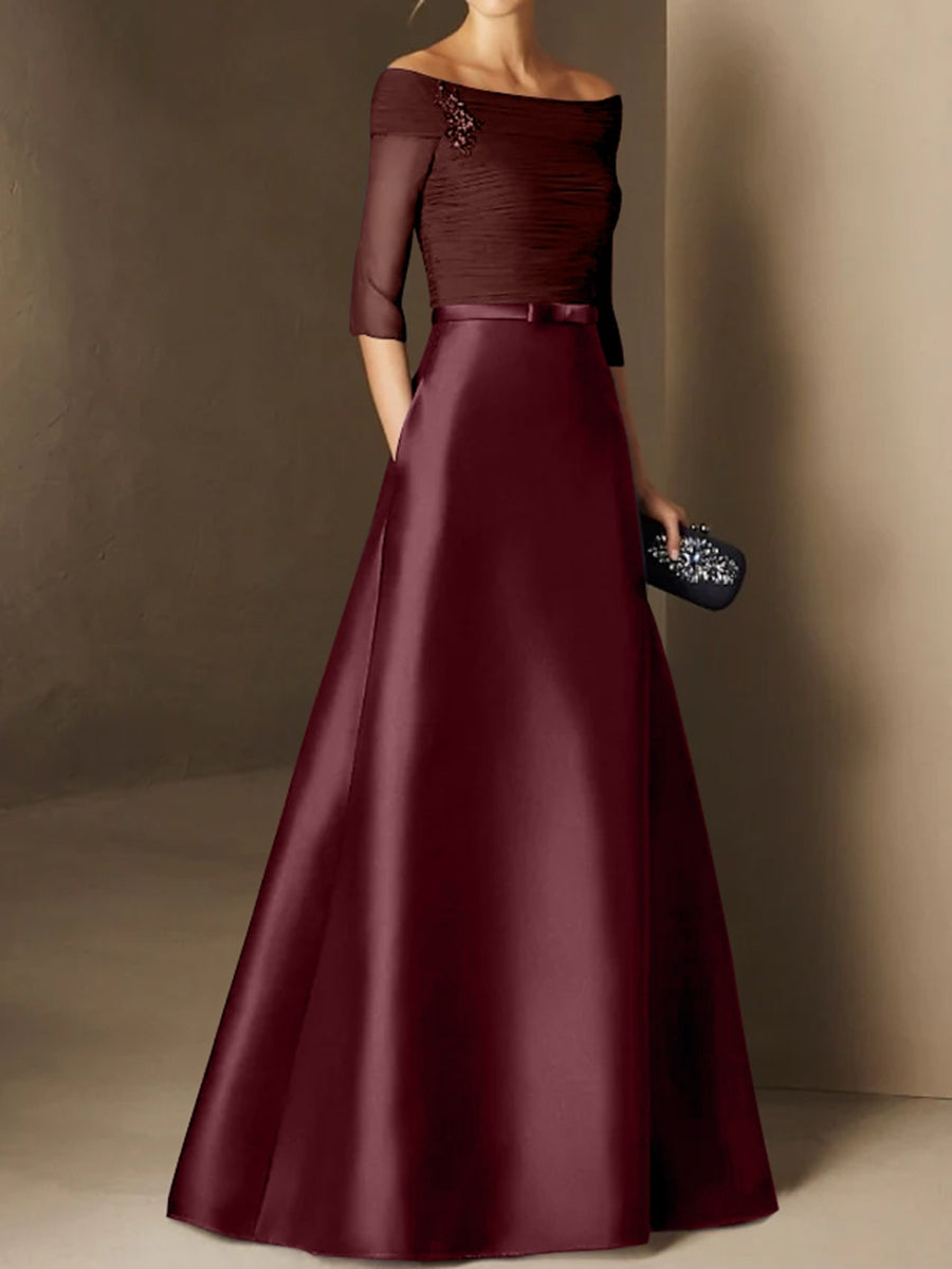 A-Line/Princess Off-the-Shoulder Short Sleeves Mother of the Bride Dresses with Belt Applique