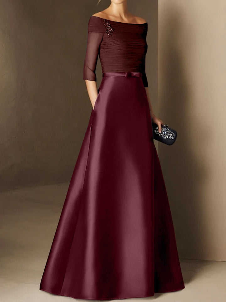 A-Line/Princess Off-the-Shoulder Short Sleeves Mother of the Bride Dresses with Belt Applique