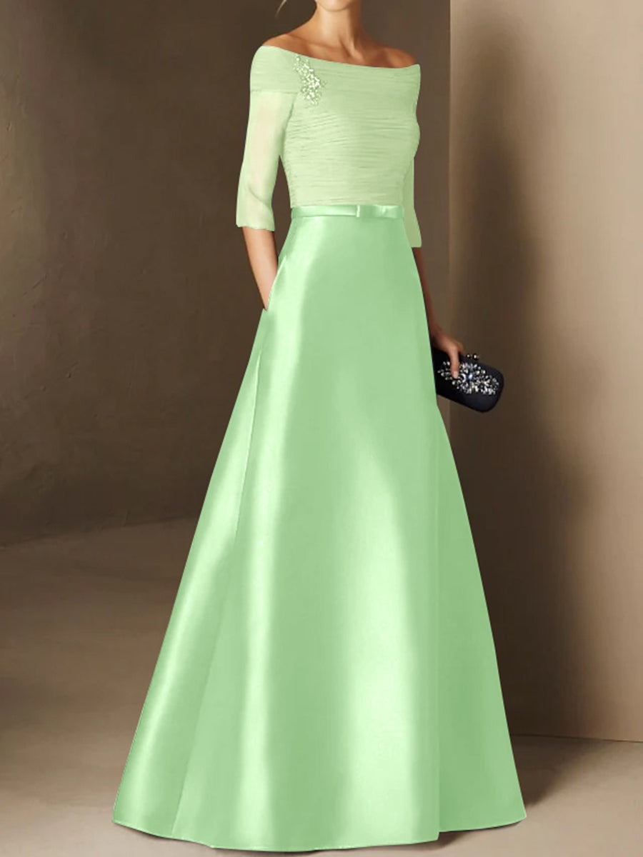A-Line/Princess Off-the-Shoulder Short Sleeves Mother of the Bride Dresses with Belt Applique
