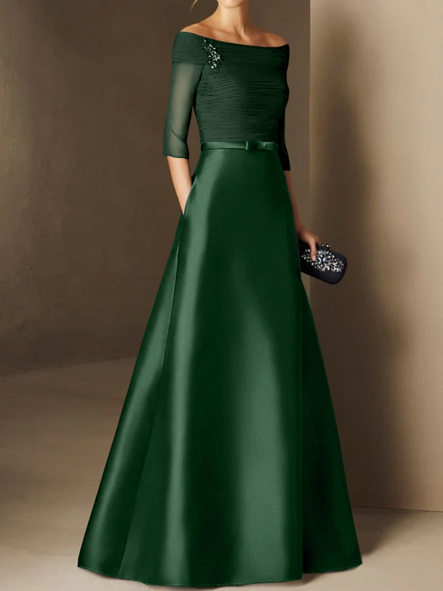 A-Line/Princess Off-the-Shoulder Short Sleeves Mother of the Bride Dresses with Belt Applique