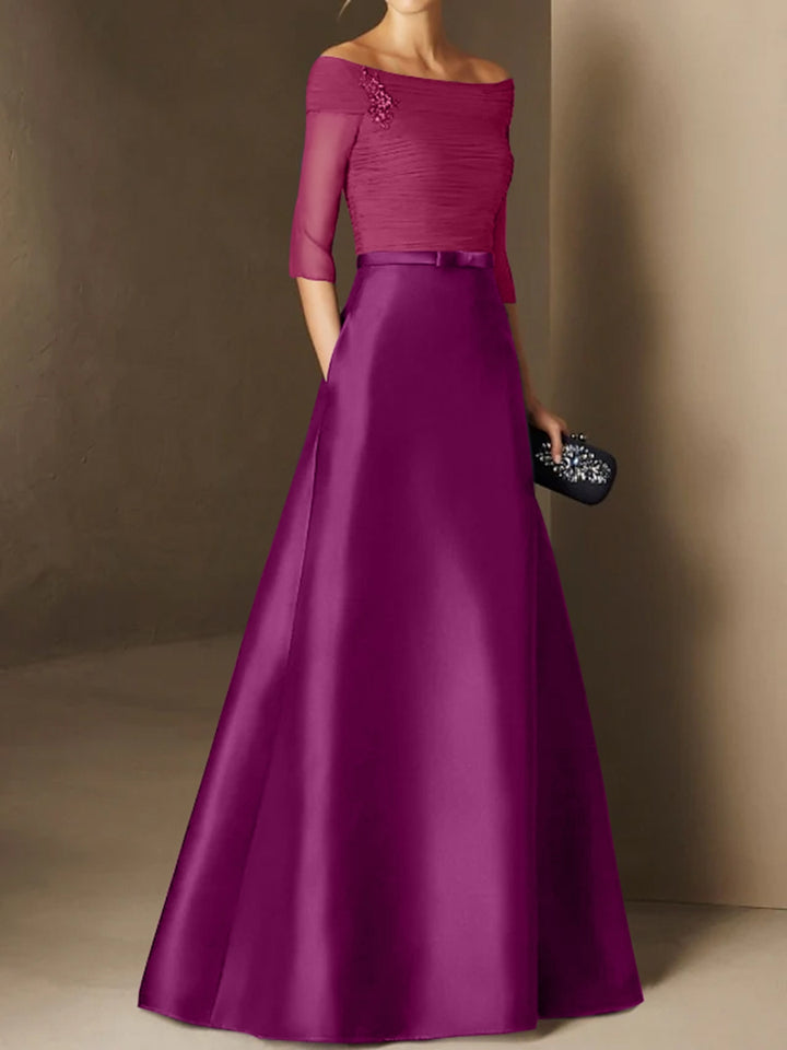 A-Line/Princess Off-the-Shoulder Short Sleeves Mother of the Bride Dresses with Belt Applique