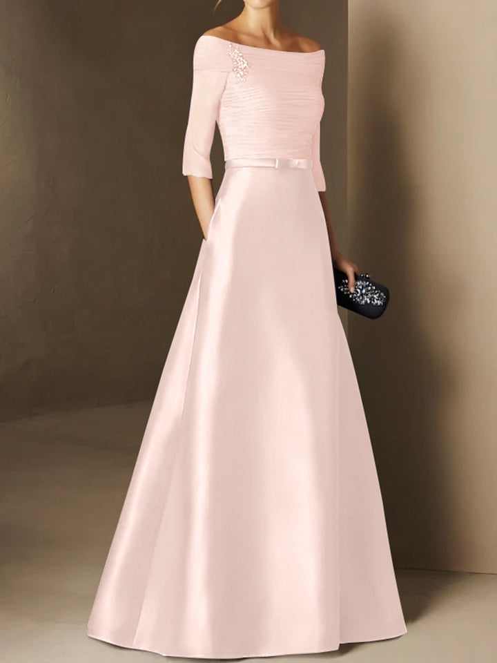 A-Line/Princess Off-the-Shoulder Short Sleeves Mother of the Bride Dresses with Belt Applique