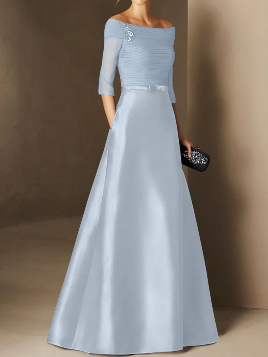 A-Line/Princess Off-the-Shoulder Short Sleeves Mother of the Bride Dresses with Belt Applique
