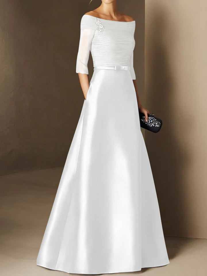 A-Line/Princess Off-the-Shoulder Short Sleeves Mother of the Bride Dresses with Belt Applique