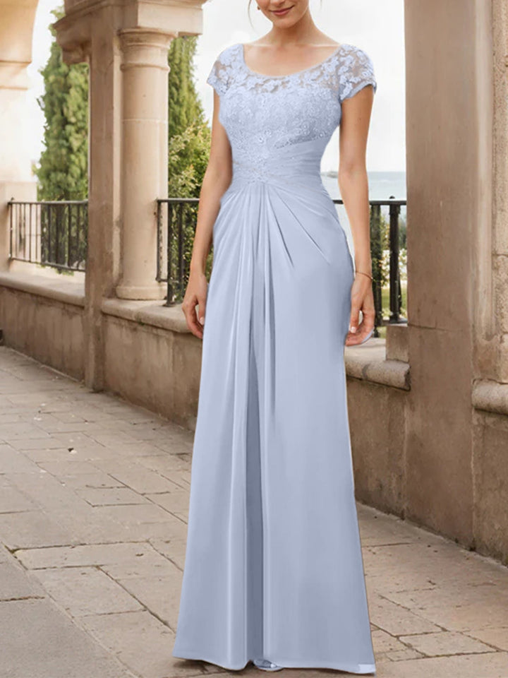 Sheath/Column Scoop Floor-Length Chiffon Mother of the Bride Dresses With Lace Ruffle