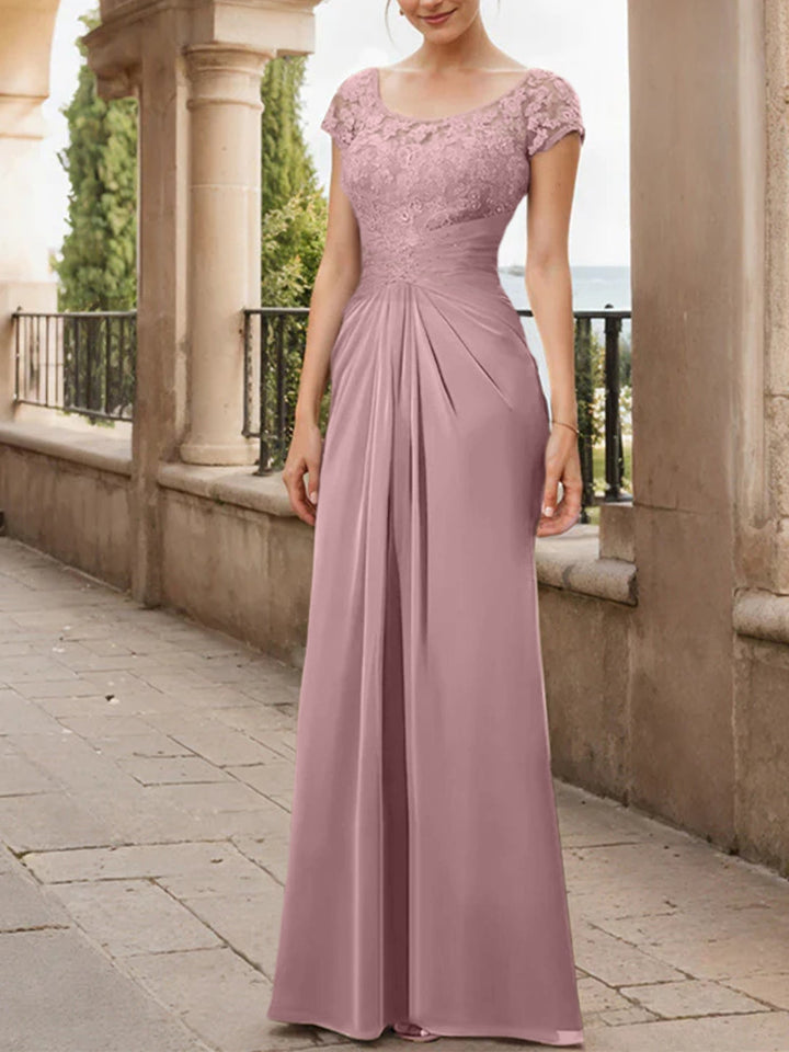 Sheath/Column Scoop Floor-Length Chiffon Mother of the Bride Dresses With Lace Ruffle