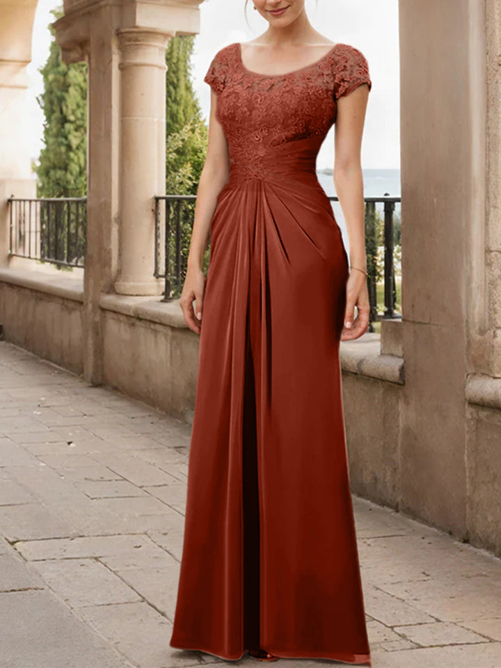 Sheath/Column Scoop Floor-Length Chiffon Mother of the Bride Dresses With Lace Ruffle