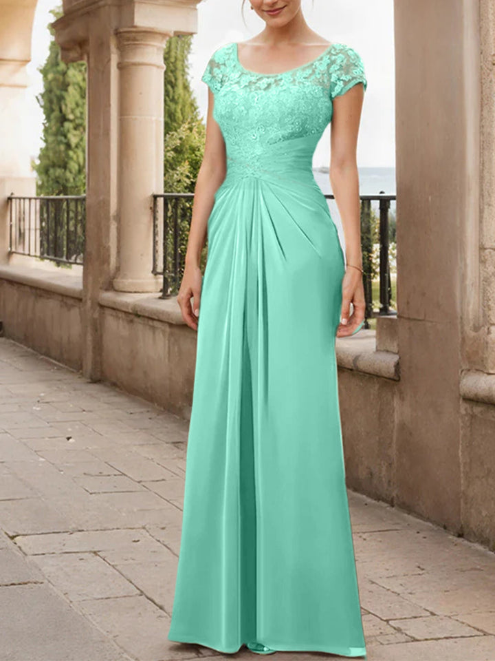 Sheath/Column Scoop Floor-Length Chiffon Mother of the Bride Dresses With Lace Ruffle