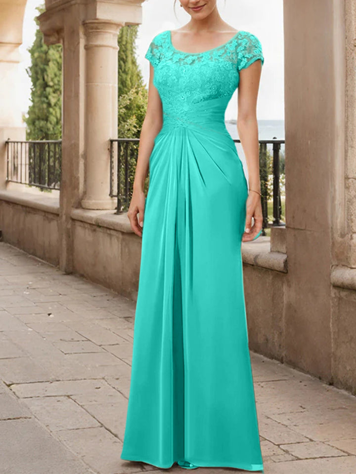 Sheath/Column Scoop Floor-Length Chiffon Mother of the Bride Dresses With Lace Ruffle