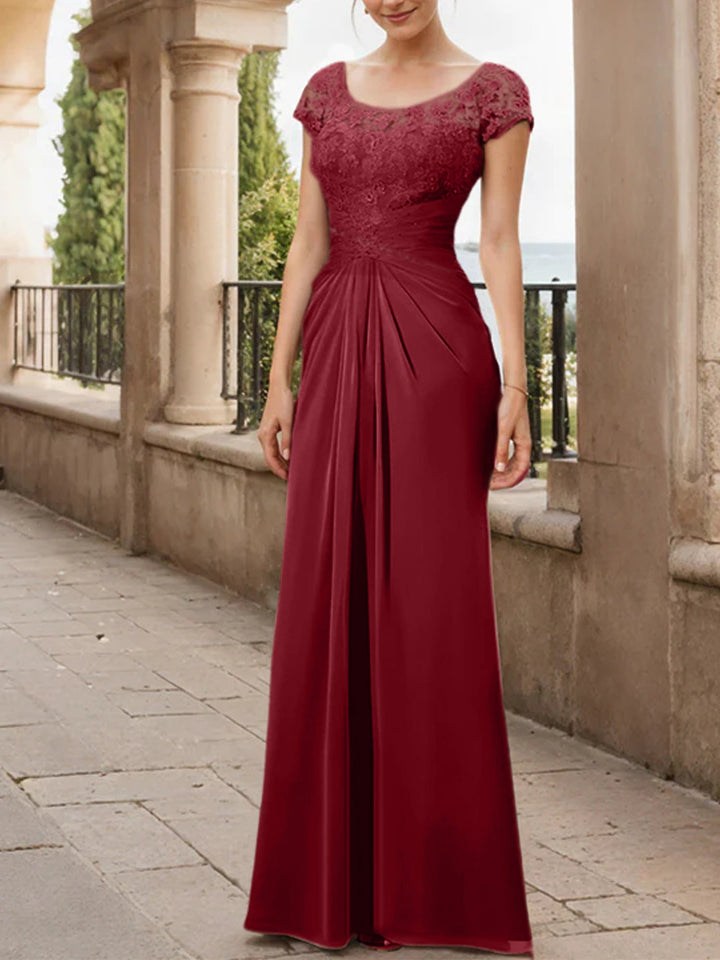 Sheath/Column Scoop Floor-Length Chiffon Mother of the Bride Dresses With Lace Ruffle