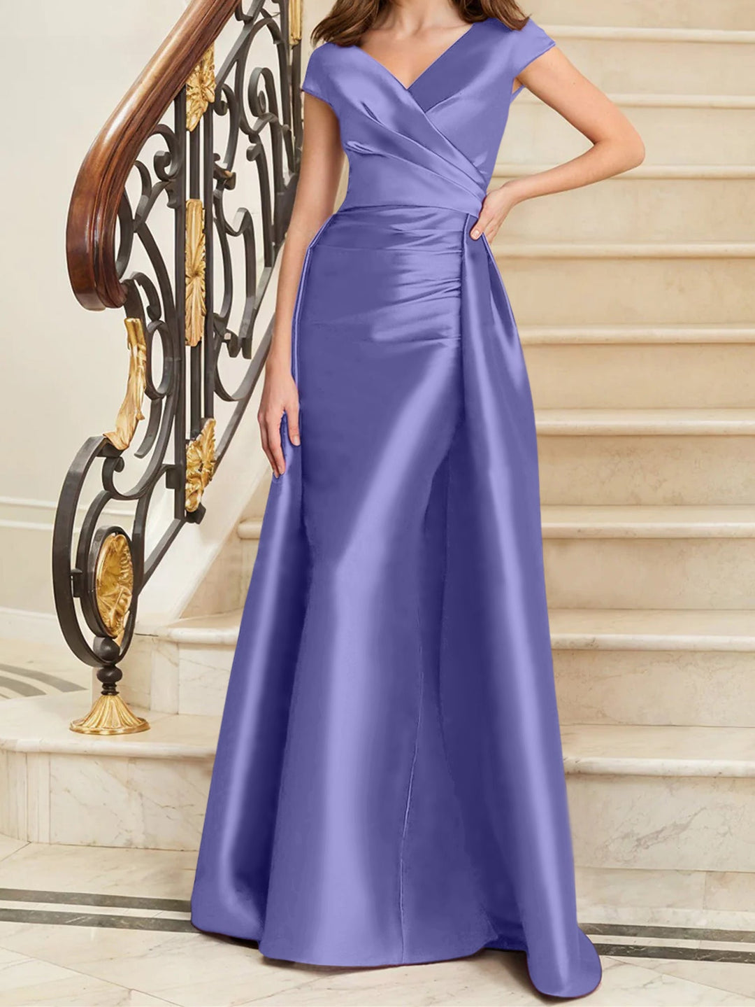 Sheath/Column V-Neck Sleeveless Satin Mother Of The Bride Dresses