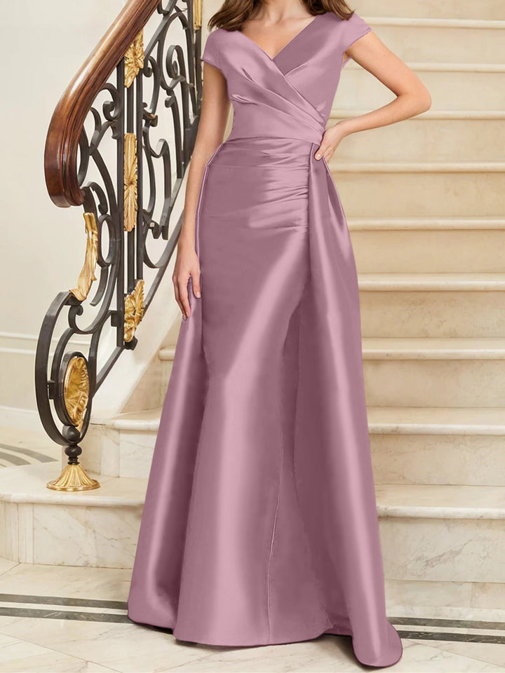 Sheath/Column V-Neck Sleeveless Satin Mother Of The Bride Dresses