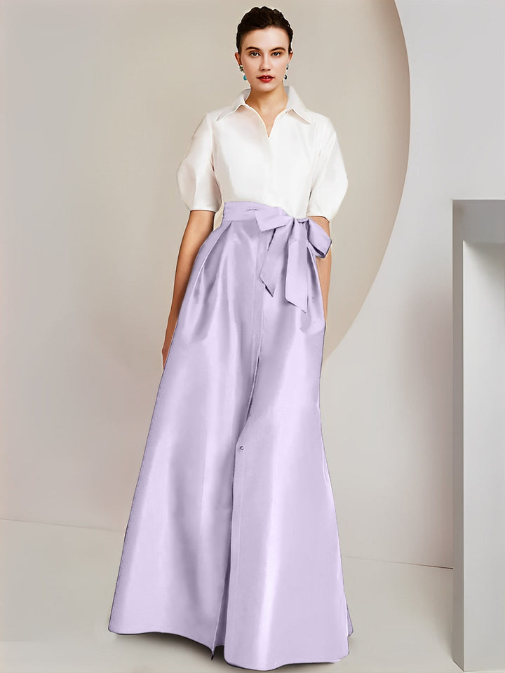 A-Line/Princess Shirt Collar Short Sleeves Floor-Length 2 pieces Mother Of The Bride Dresses with Bowknot