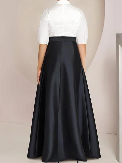 A-Line/Princess Shirt Collar Short Sleeves Floor-Length 2 pieces Plus Size Mother Of The Bride Dresses with Bowknot