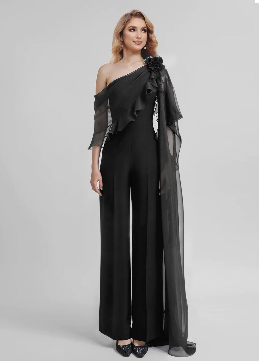 Jumpsuits One-Shoulder Half Sleeves Chiffon Mother Of The Bride Pantsuits