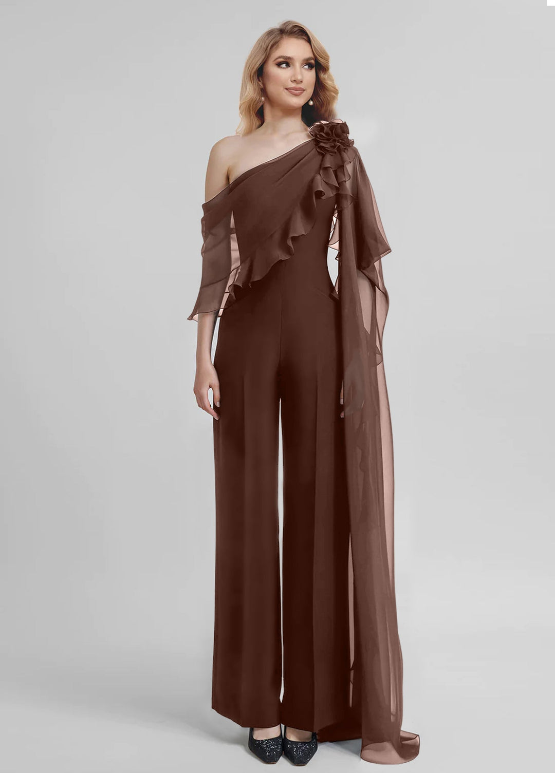 Jumpsuits One-Shoulder Half Sleeves Chiffon Mother Of The Bride Pantsuits