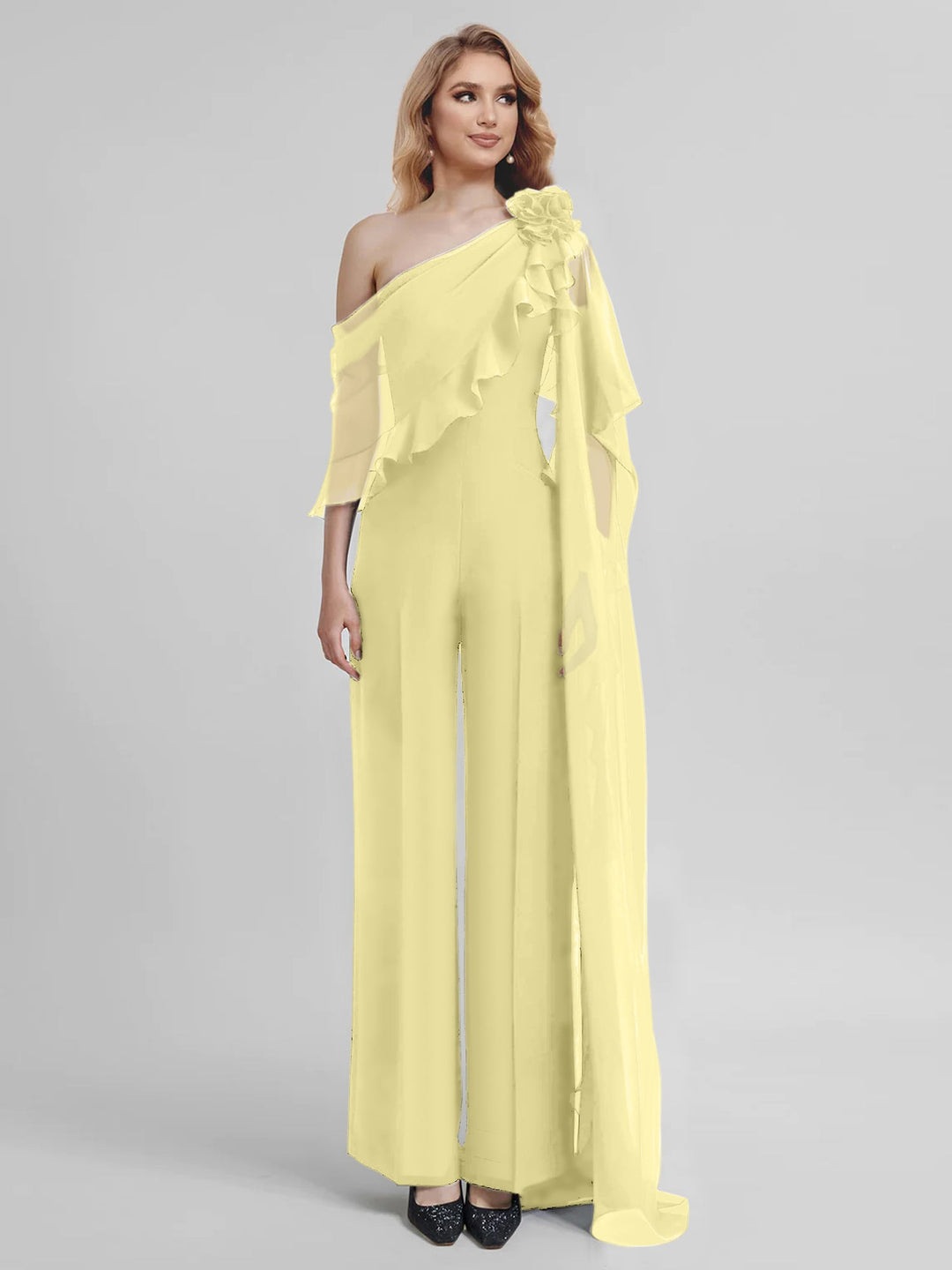 Jumpsuits One-Shoulder Half Sleeves Chiffon Mother Of The Bride Pantsuits