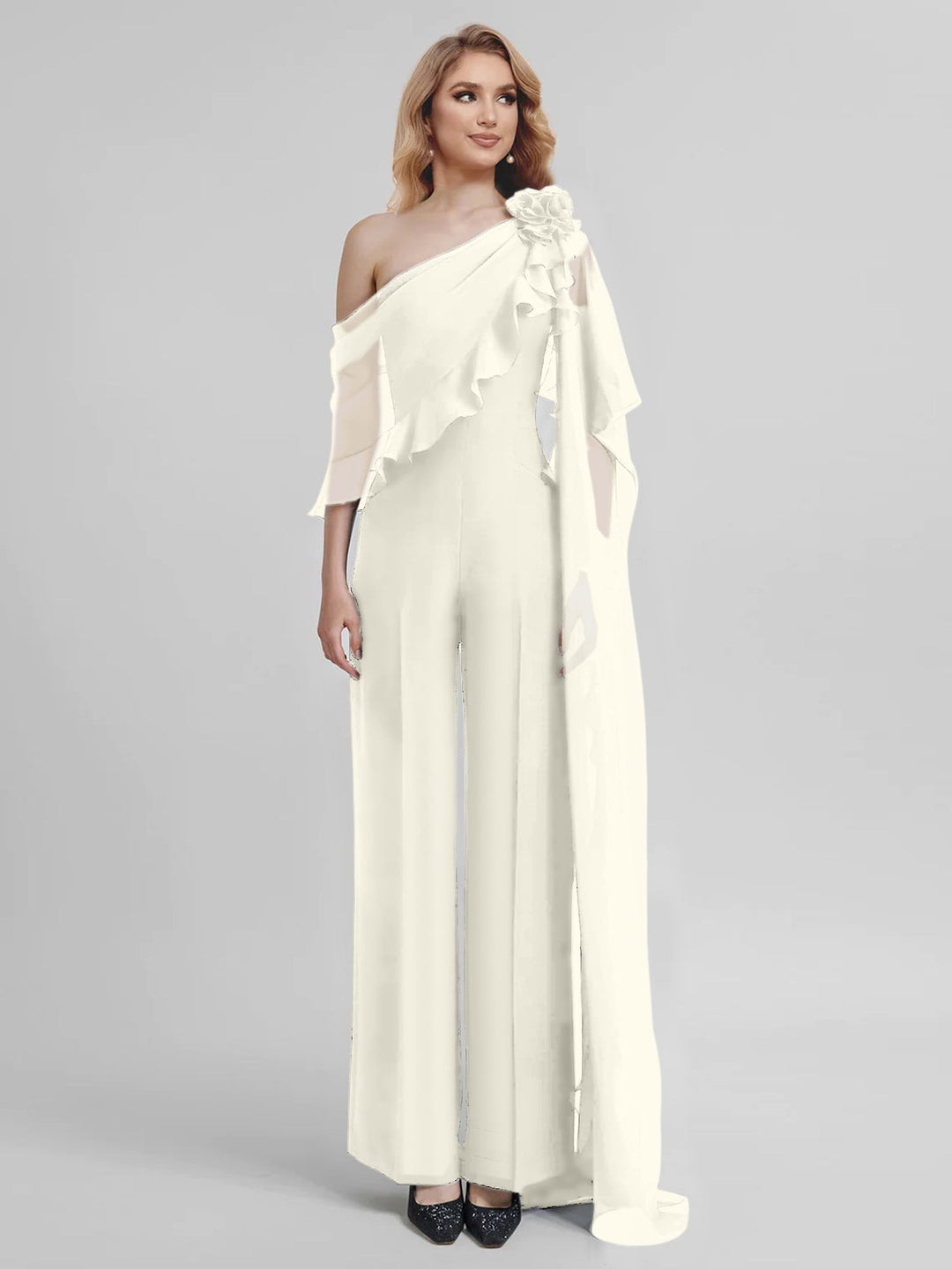 Jumpsuits One-Shoulder Half Sleeves Chiffon Mother Of The Bride Pantsuits