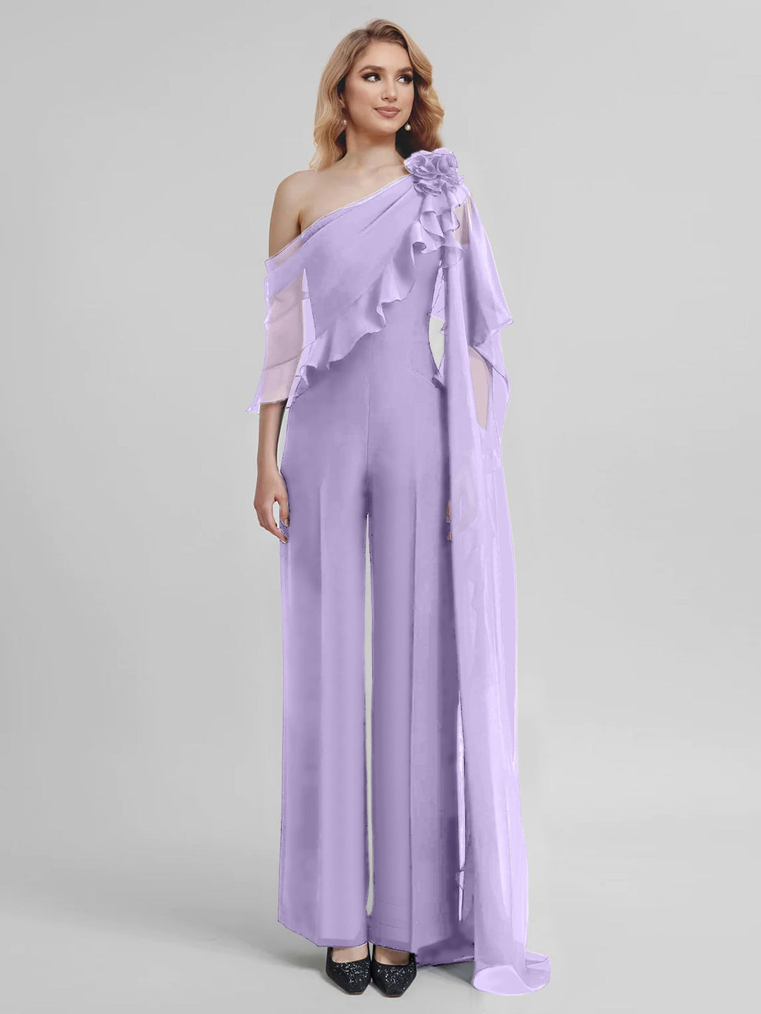 Jumpsuits One-Shoulder Half Sleeves Chiffon Mother Of The Bride Pantsuits