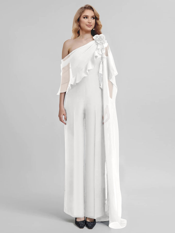 Jumpsuits One-Shoulder Half Sleeves Chiffon Mother Of The Bride Pantsuits