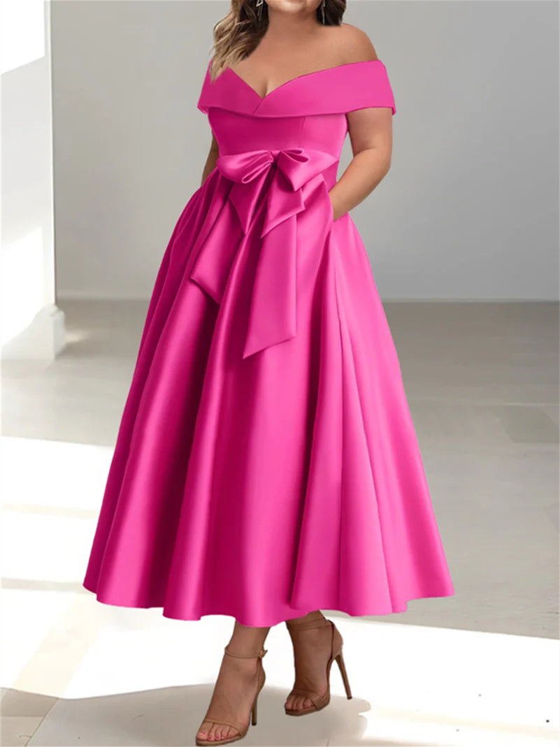 A-Line/Princess Off-the-Shoulder Sleeveless Ankle-Length Plus Size Mother of the Bride Dresses with Pockets