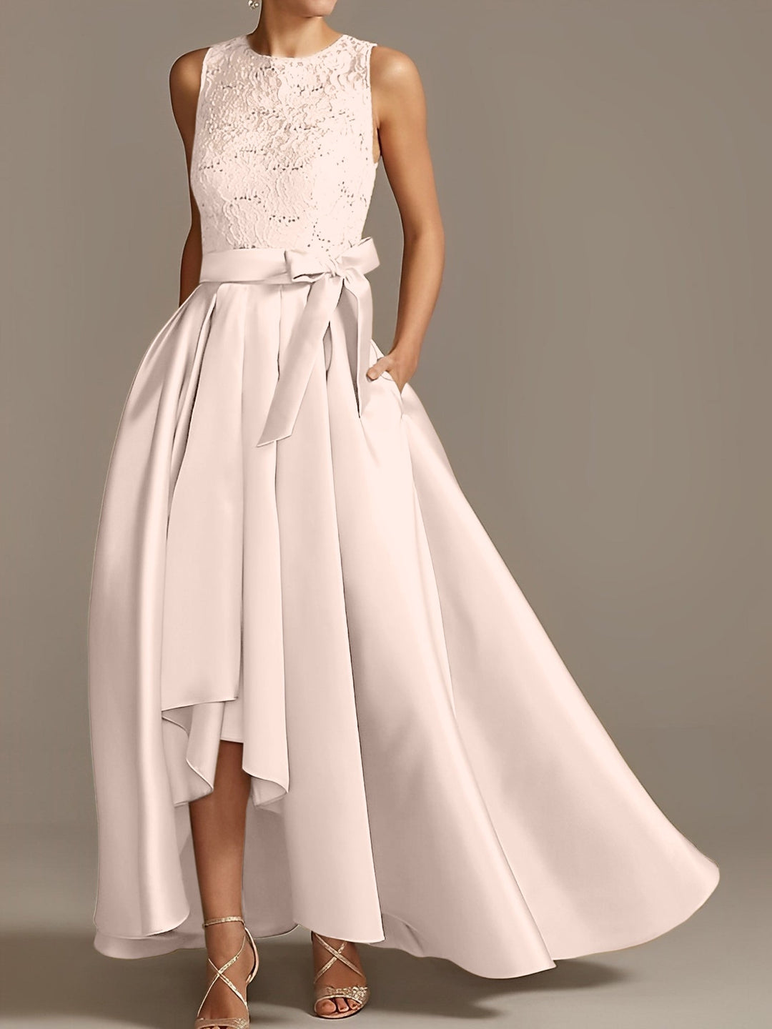 A-Line/Princess Jewel Neck Sleeveless Asymmetrical Mother Of The Bride Dresses With Pleats