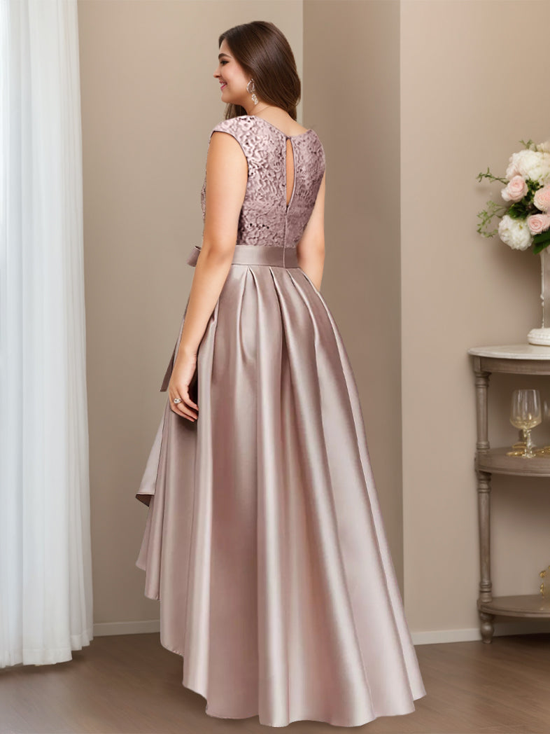 A-Line/Princess Jewel Neck Sleeveless Asymmetrical Plus Size Mother Of The Bride Dresses With Pleats