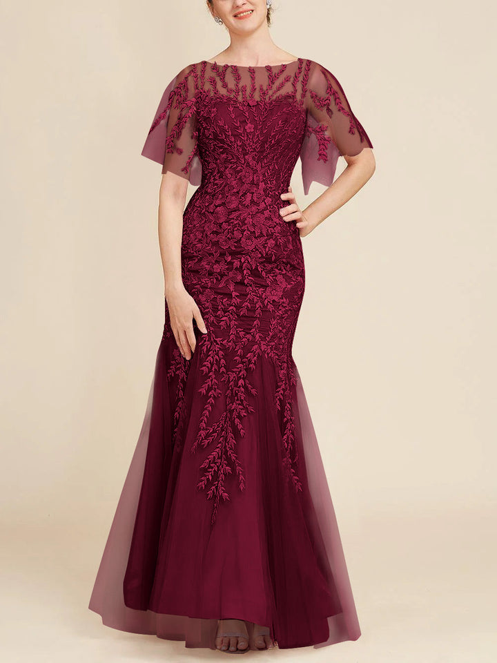 Trumpet/Mermaid Scoop Half Sleeves Floor-Length Mother of the Bride Dresses with Lace