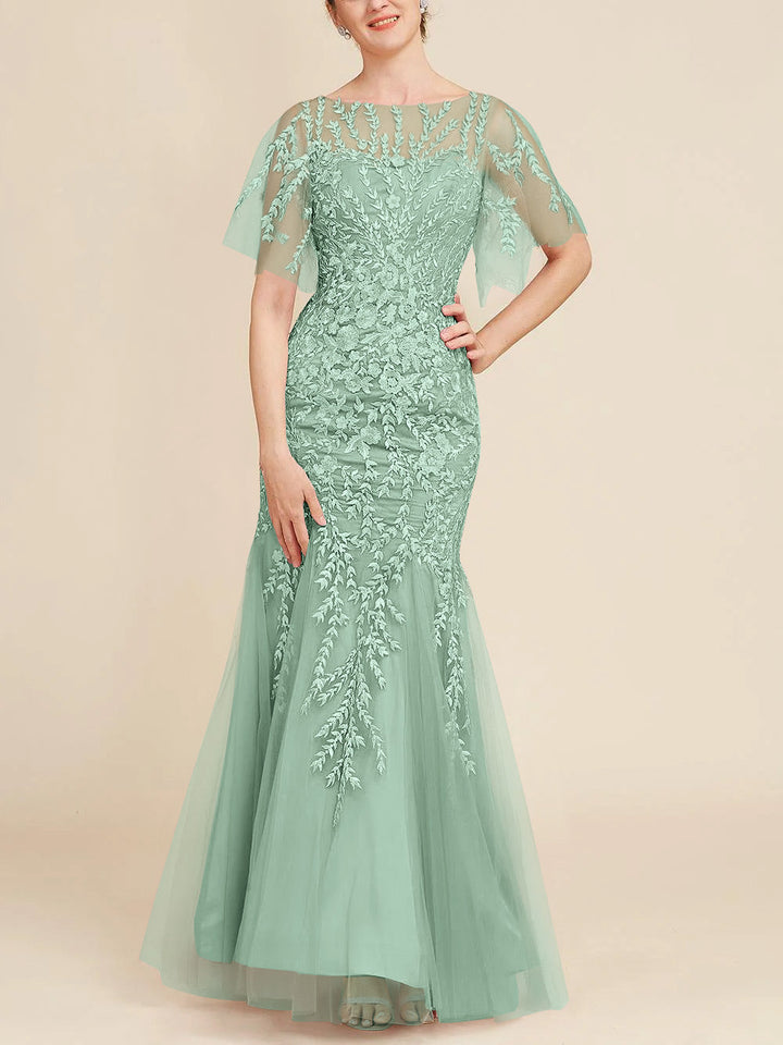Trumpet/Mermaid Scoop Half Sleeves Floor-Length Mother of the Bride Dresses with Lace