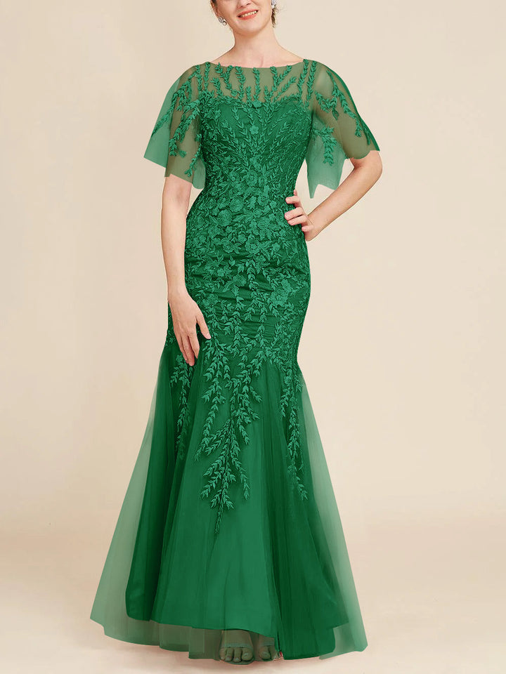 Trumpet/Mermaid Scoop Half Sleeves Floor-Length Mother of the Bride Dresses with Lace