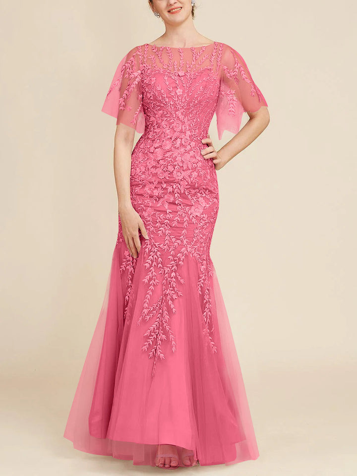 Trumpet/Mermaid Scoop Half Sleeves Floor-Length Mother of the Bride Dresses with Lace