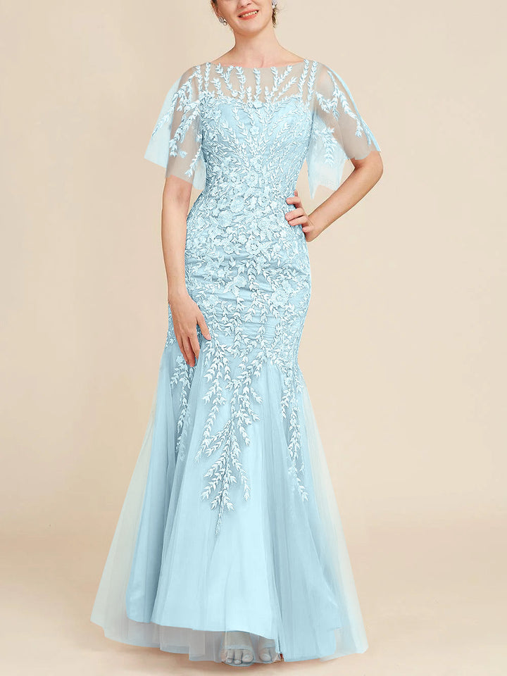 Trumpet/Mermaid Scoop Half Sleeves Floor-Length Mother of the Bride Dresses with Lace