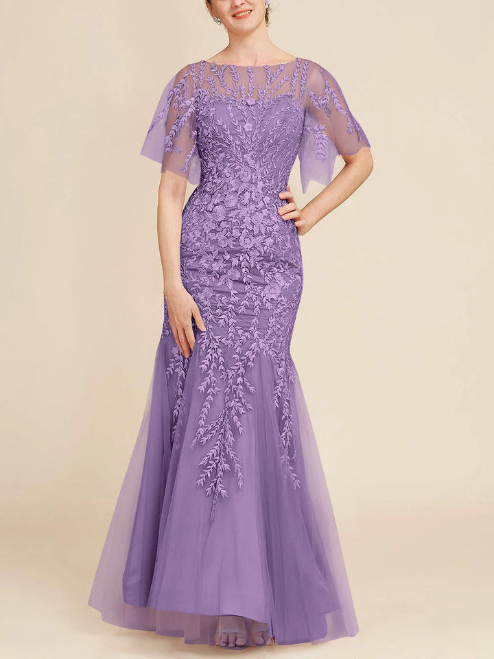 Trumpet/Mermaid Scoop Half Sleeves Floor-Length Mother of the Bride Dresses with Lace